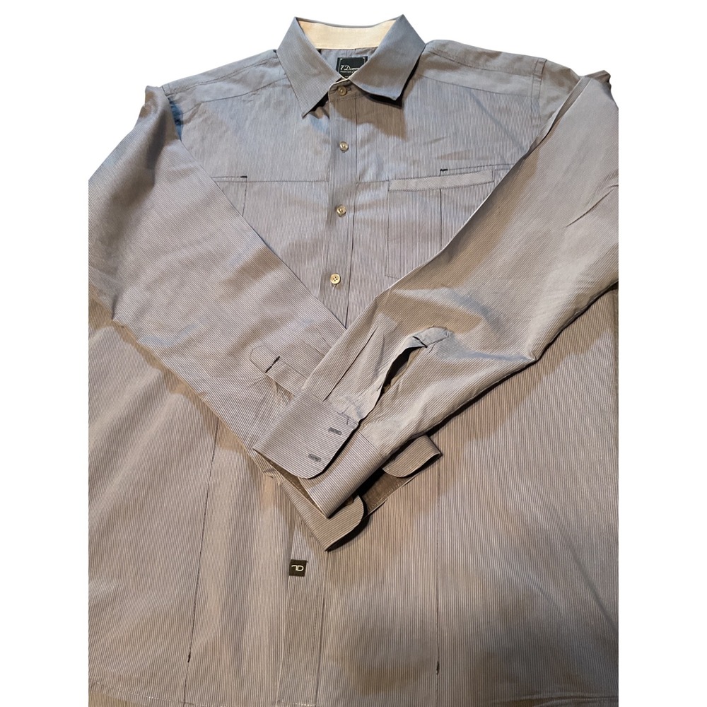 7 Diamonds Men's Button Down Shirt Gray Pinstripe Long Sleeve Size L